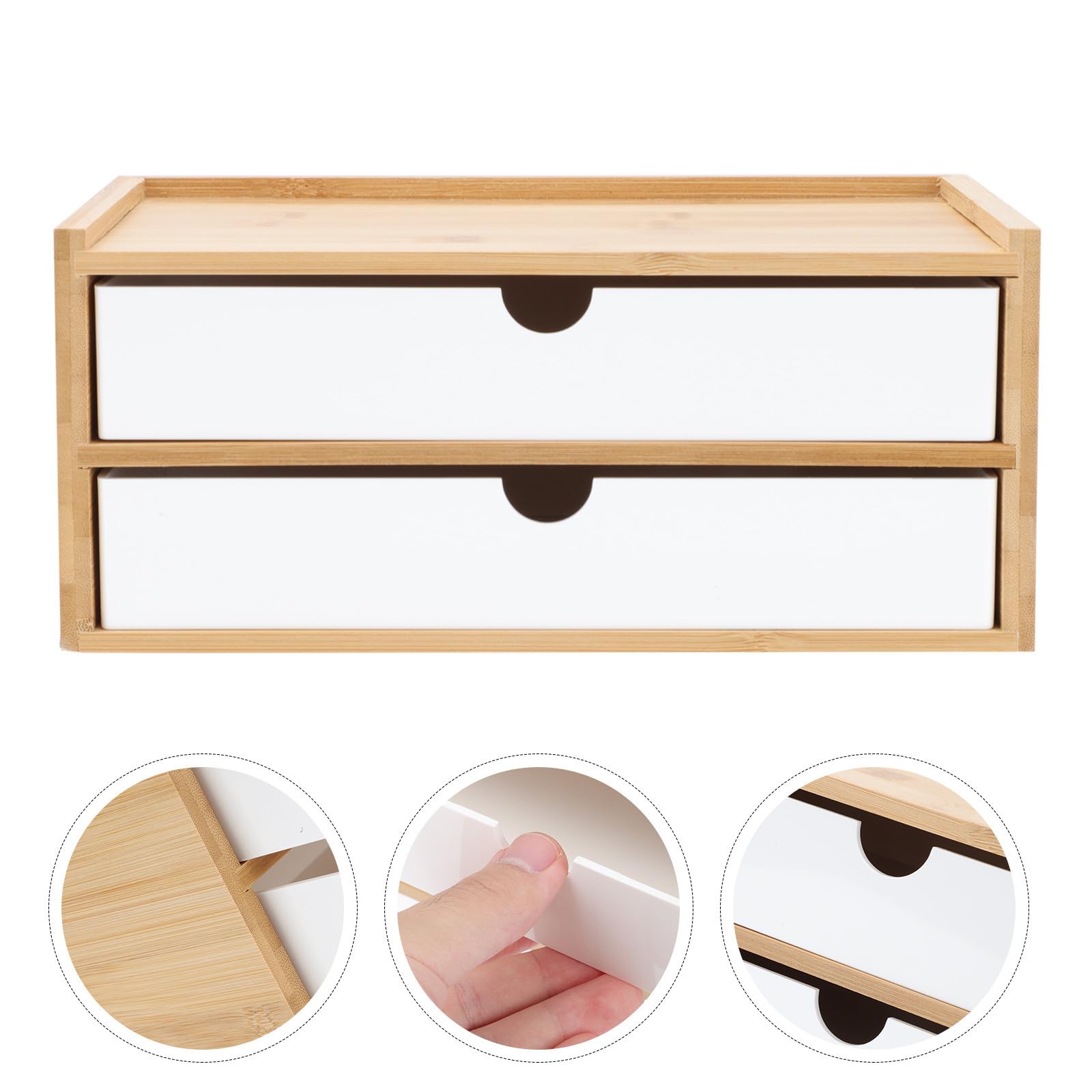 TEHAUX Caja de Almacenamiento de Maquillaje y Diseño Compacto de Bambú y ABS Material Ecológico para Organizar Cosméticos para Escritorio Separadores