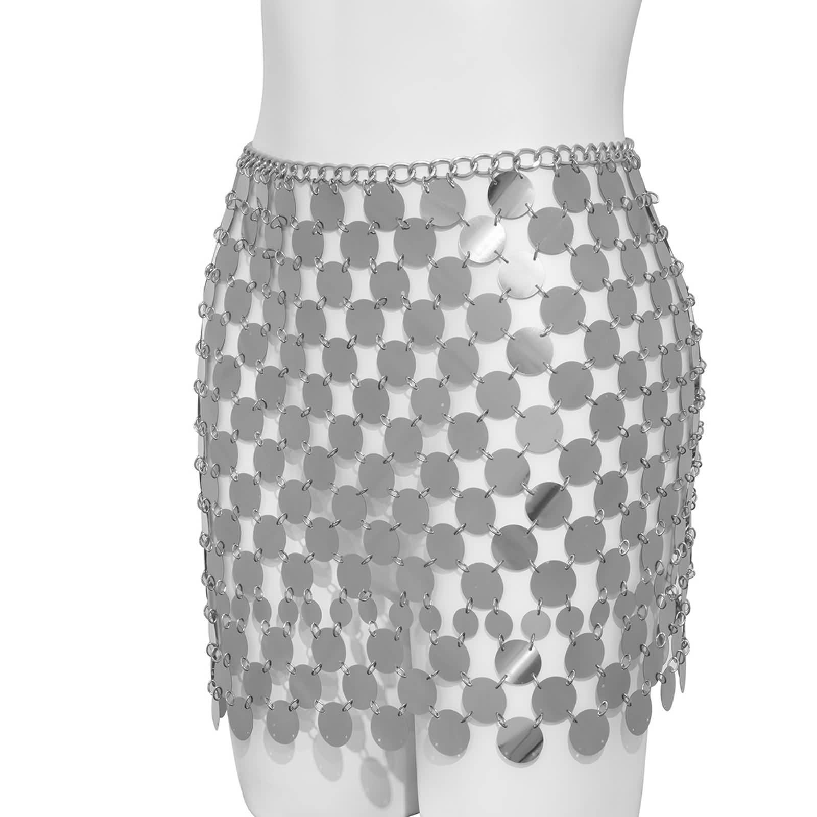 Catene lunghe per pancia, catene per gioielli per pancia, multistrato, con paillettes vuote, in lega, regolabile, multistrato, per donne e ragazze (Argento A)