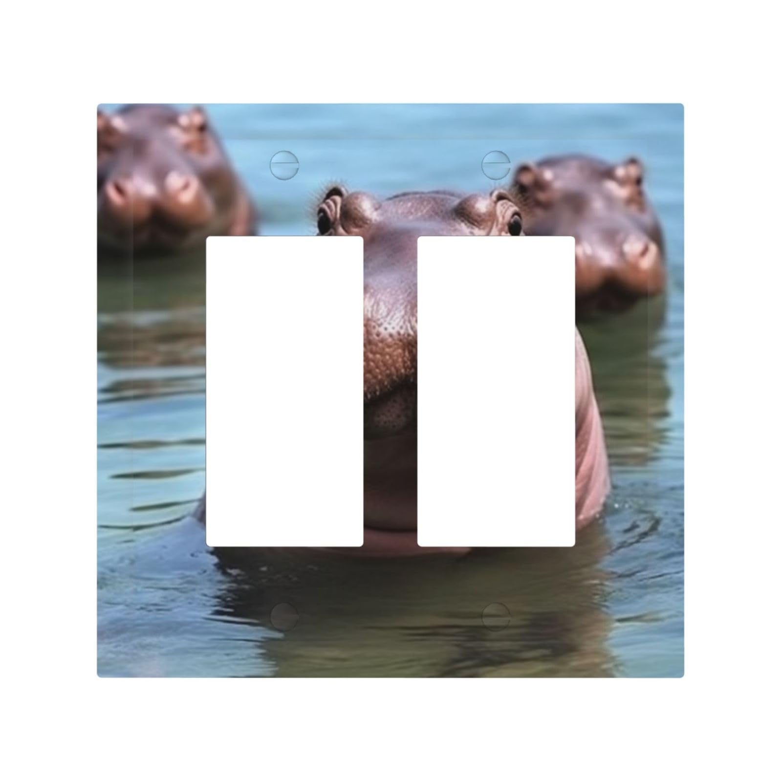 2-Gang Decorator Wall Plate Cute Hippos Light Switch Cover Double Toggle Receptacle Wall Plate Mid Size 4.9" x 5" Wallplate Unbreakable Polycarbonate Outlet Faceplates Covers