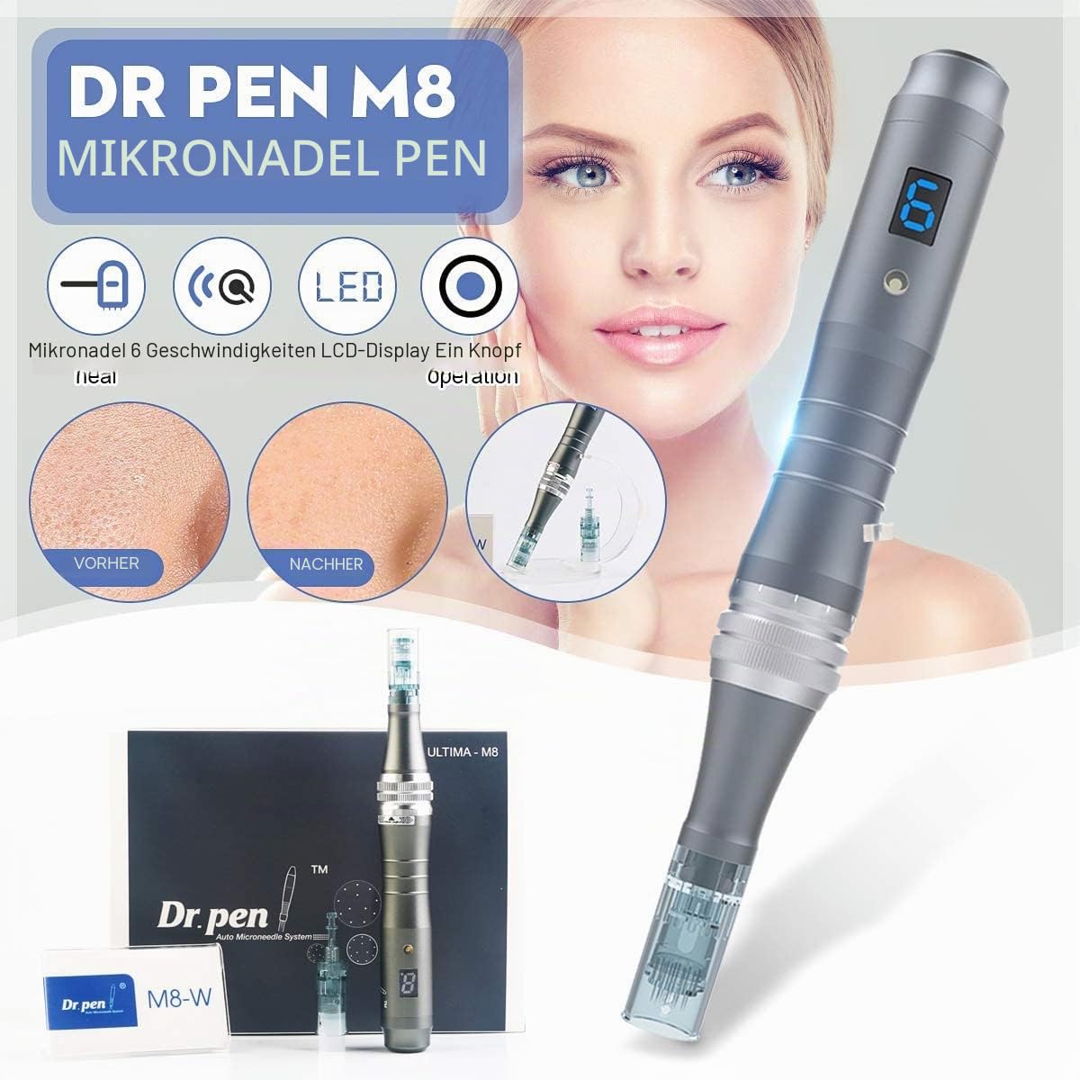 Dr.Pen Ultima M8 Microneedling Pen - Drahtloses Mikro-Needling pen elektrisch Derma Pen für Gesicht, Körper and Hautpflege, Microneedling Stift - mit 5 Stück 16-Pin-Kartuschen