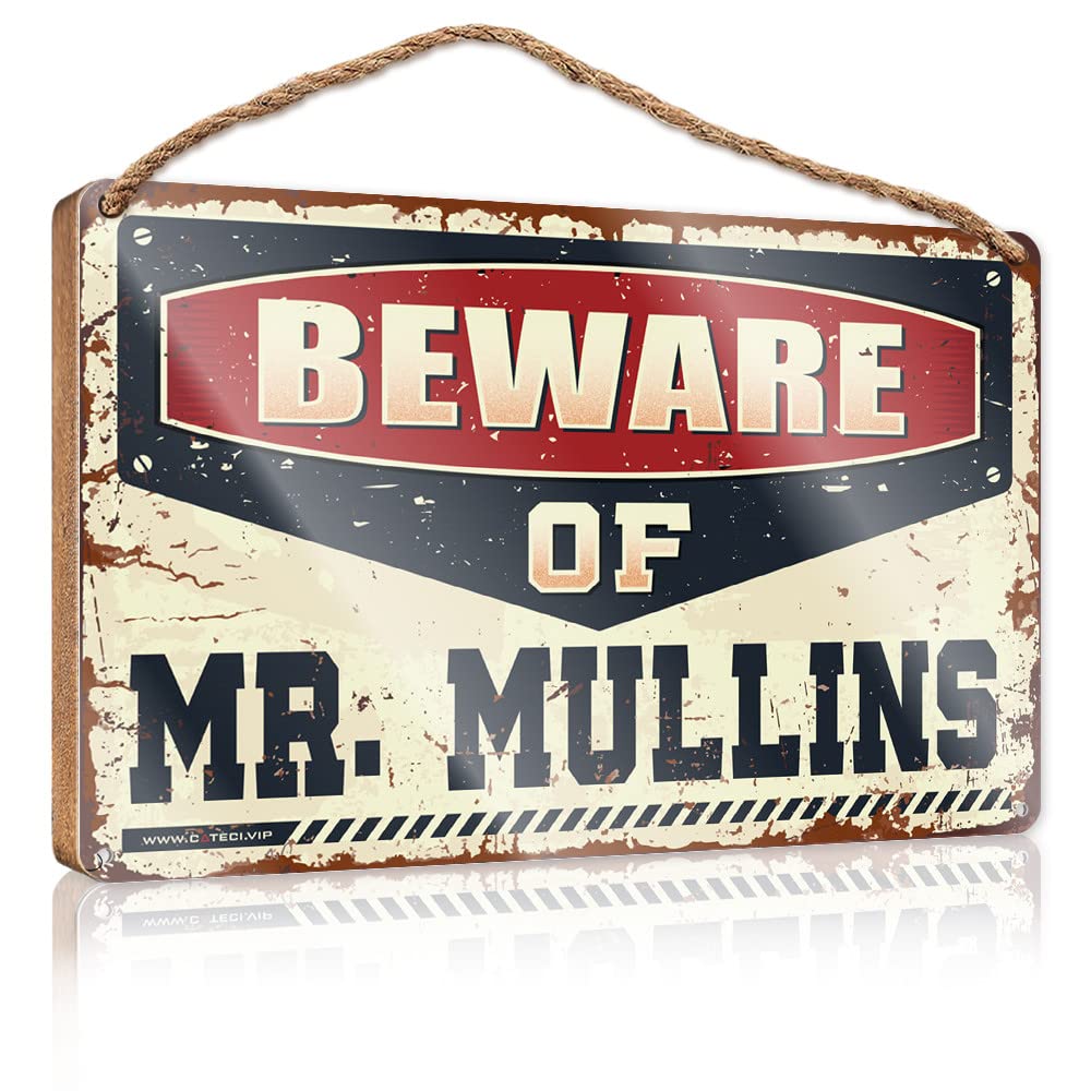 Hangding Wood Sign Beware Of Mr. Mullins Wooden Sign Fall Porch Sign Man Cave Furniture(23X35CM)