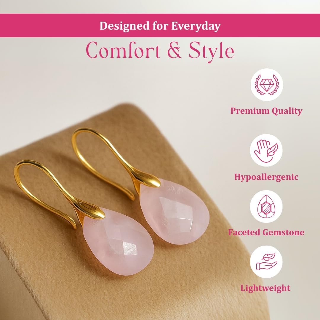 Gempires Gemstone Drop Dangle Earrings for women – Hypoallergenic Earrings with Labradorite, Tiger Eye, Rainbow Moonstone, Amazonite, Green Onyx, Amethyst, Rose Quartz, Aquamarine, Prehnite - Image 5