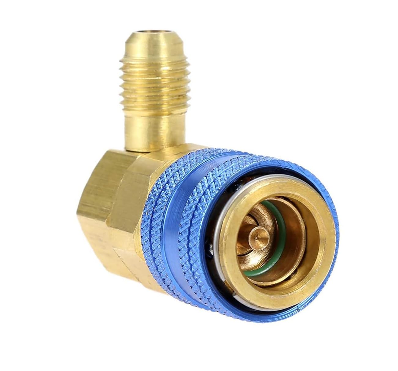 Adaptador de Baja Presión R134a, Conector Rápido Automotriz, Azul y Dorado, para Aire Acondicionado de Vehículos Coches, 44x25x10mm 90 gramos