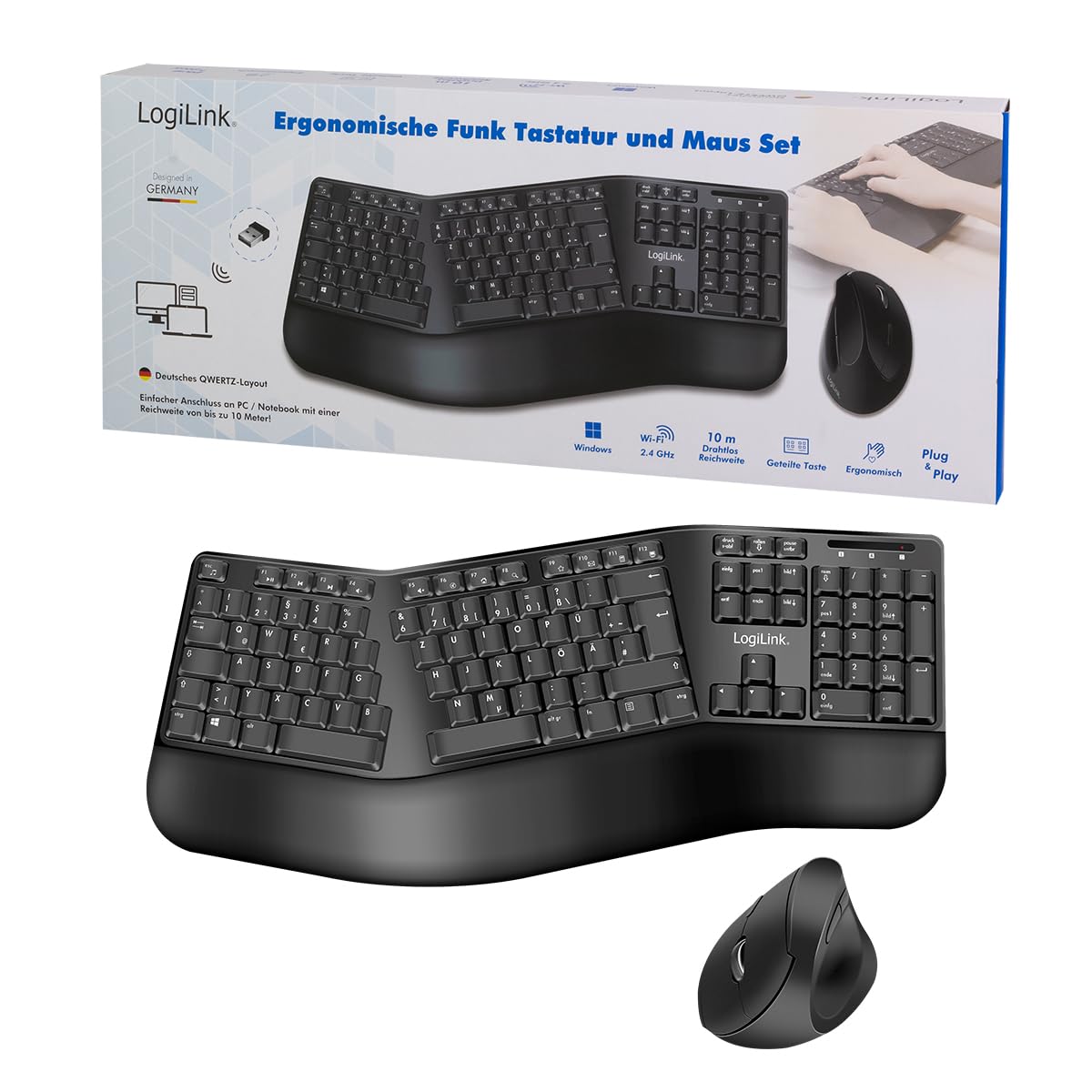 Logilink Juego de ratón ergonómico con Teclado Dividido (con 13 Teclas Multimedia)
