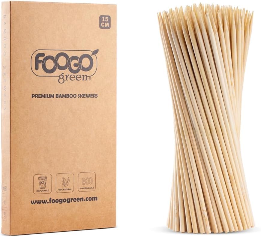 FOOGO Green 2000pcs Small 15cm, Bamboo Skewers, FSC® Certified, Sturdy Eco-Friendly Wooden, Barbecue, BBQ & Kebabs Skewers, Fruit Picks, Cocktail Sticks, for Camping, Parties and Wedding