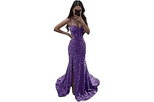Women's Sequin Prom Dress Long Sparkly Mermaid Corset Formal Evening Party Gown Slit Train