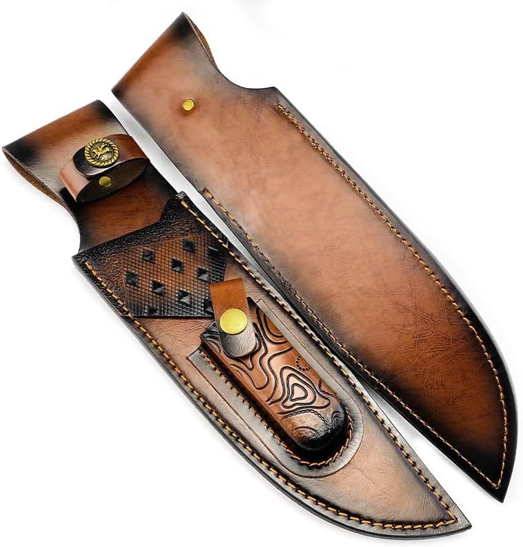 1PC Knife Sheath, 2 in 1 Leather Case for with Belt Loop and Snap Closure Fits for Outdoor Search, Rescue, Hiking