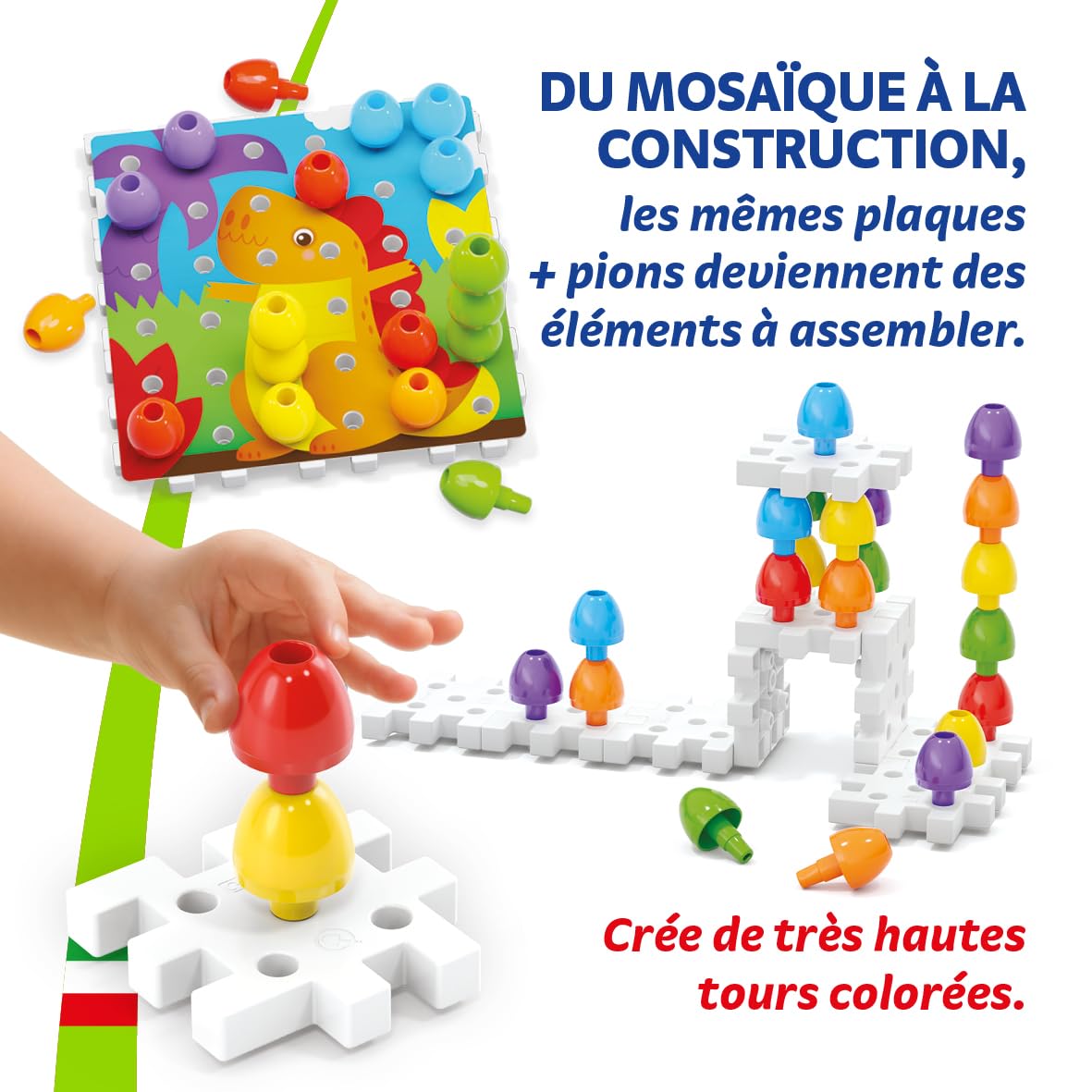 Quercetti Jumbo Peggy 45 pcs Jeux de Construction Mosaique Enfant 2 Ans + Motricité Fine Made in Italy