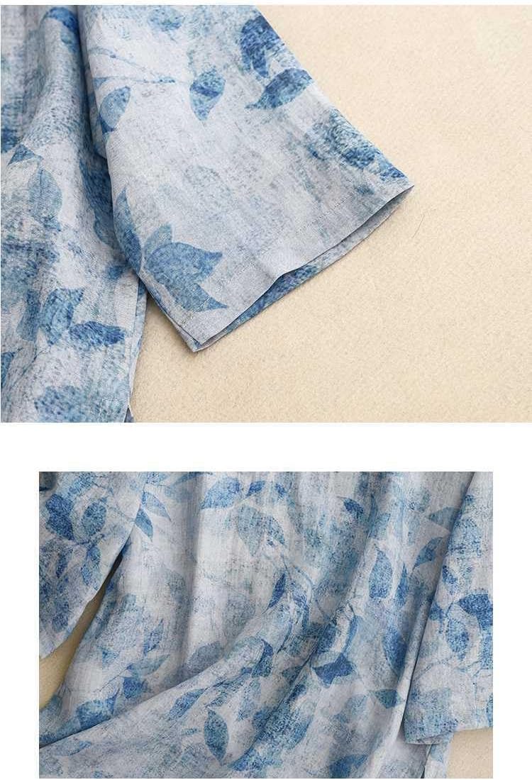 Cotton Linen Hanfu Kung Fu Tai Chi Uniform Mid-Length Shirt Stand Collar 3/4 Sleeve Top