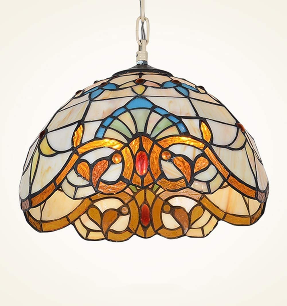 HPTHLY Chandeliers-Tiffany Style Ceiling Iron Art Pendant Lamps Glass Lampshade Pendant Lamp ?30Cm * H18Cm Pendant Lights 3 * E27 Hanging Lamps Height Adjustable Medit