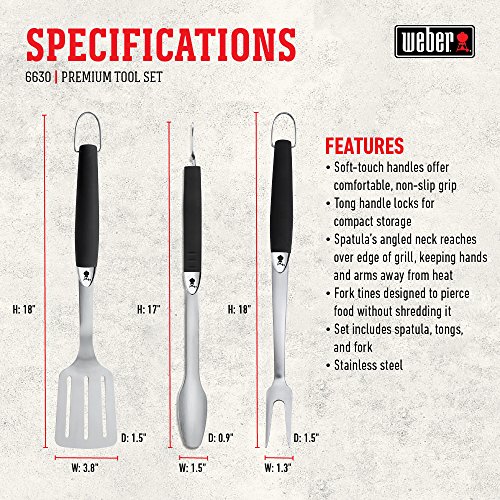 Weber 3 Piece Stainless Steel Premium Tool Set, Black #TOP3