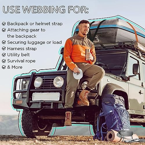 Image of TECEUM 3 /4 inch & 5 /8 inch & 1 inch & 1.5 inch & 2 inch Webbing - 10 25 50 Yards - 40+ Colors - Heavy Duty 1 Inch 1.5 Inch 2 Inch Backpack Straps - Webbing for Outdoors Indoors Crafting DIY