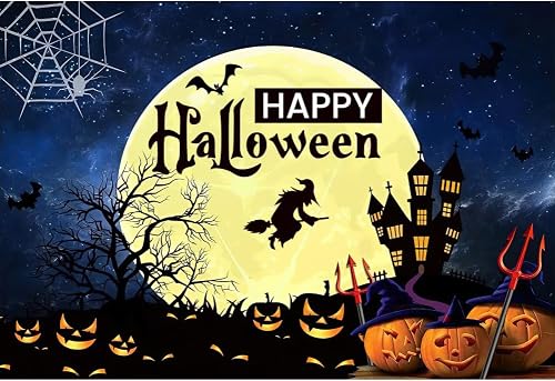 Happy Halloween Photography Backdrop Big Full Moon Scary Pumpkin Latern Hallowee