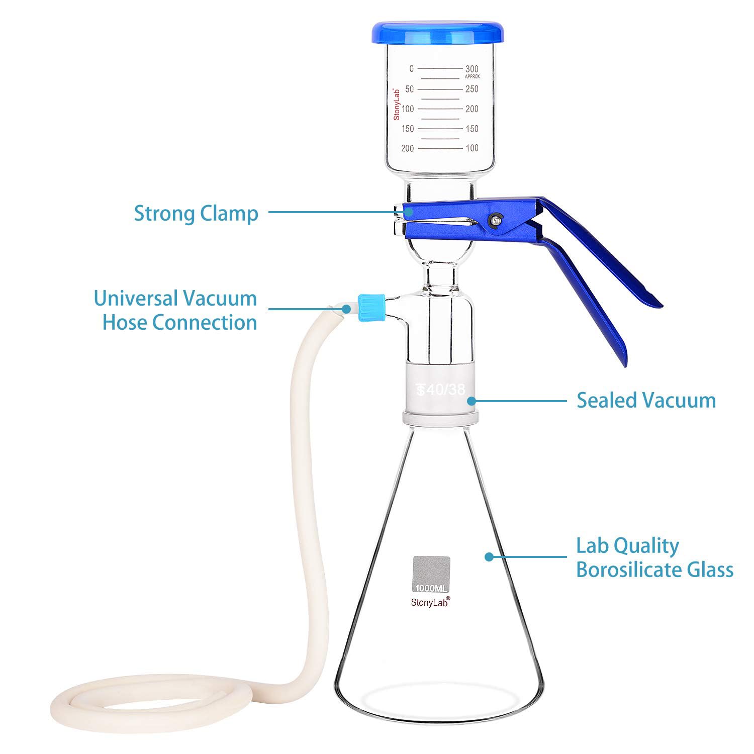 stonylab Laboratorio Imbuti di Filtrazione Vetro, Filtro per Vuoto da Laboratorio, Apparecchio di Filtrazione, Kit Filtro con Matraccio Filtrante da 1000 ml e Imbuto Graduato da 300 ml