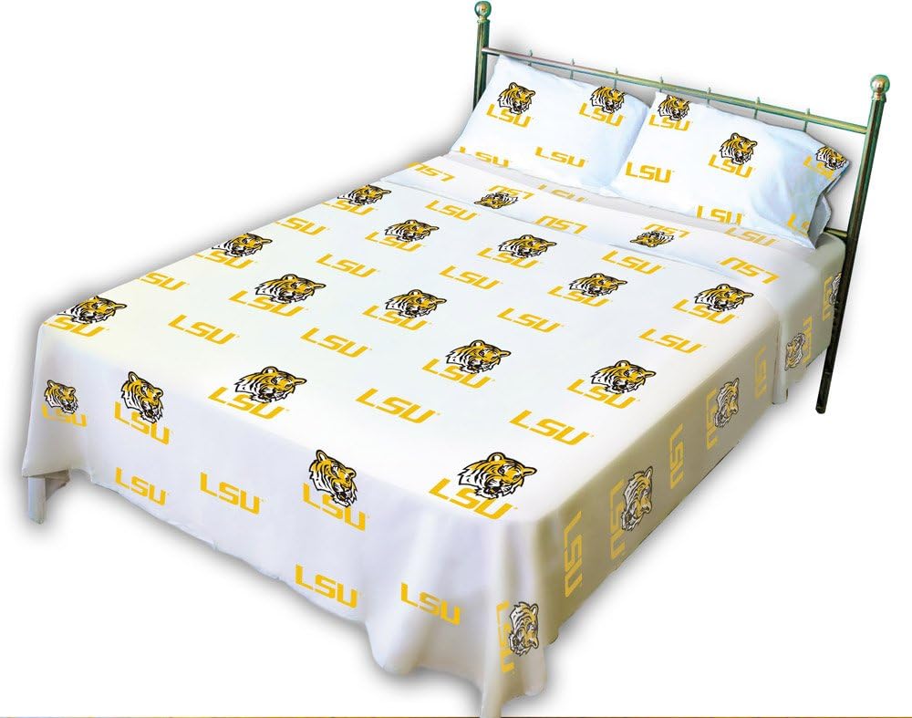 College Covers Louisiana State Tigers Printed Sheet Set, King, White