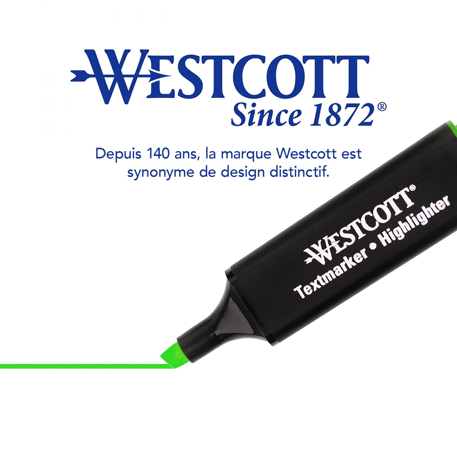 Westcott Pack De 10 Surligneurs Rouge Vif - Pointe Biseautée 2-5mm - Encre Allemande Résistante