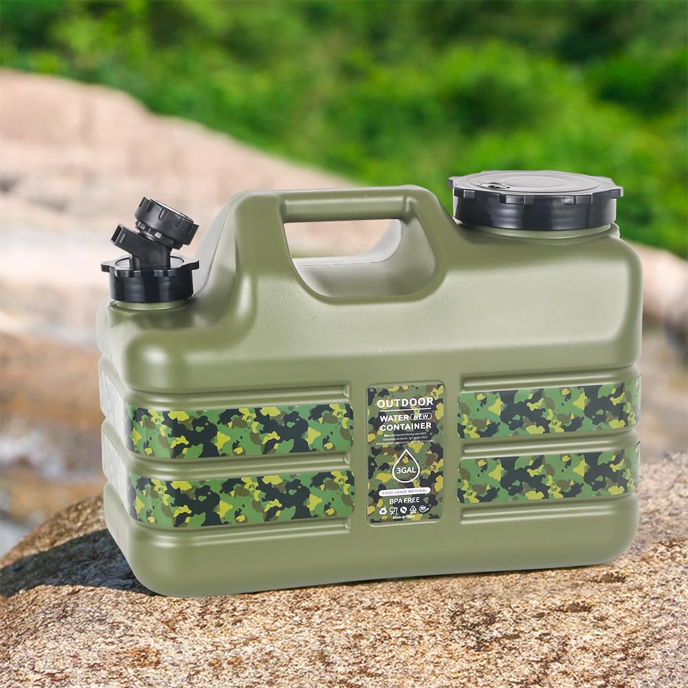 ASIEIT Bidón de Agua con Grifo de 11L, Bidón de Agua para Camping, Tanque de Agua Portátil Multiusos sin BPA, Tanque de Agua para Camping con Asas, Bidón Antifugas, para Emergencias y Exteriores