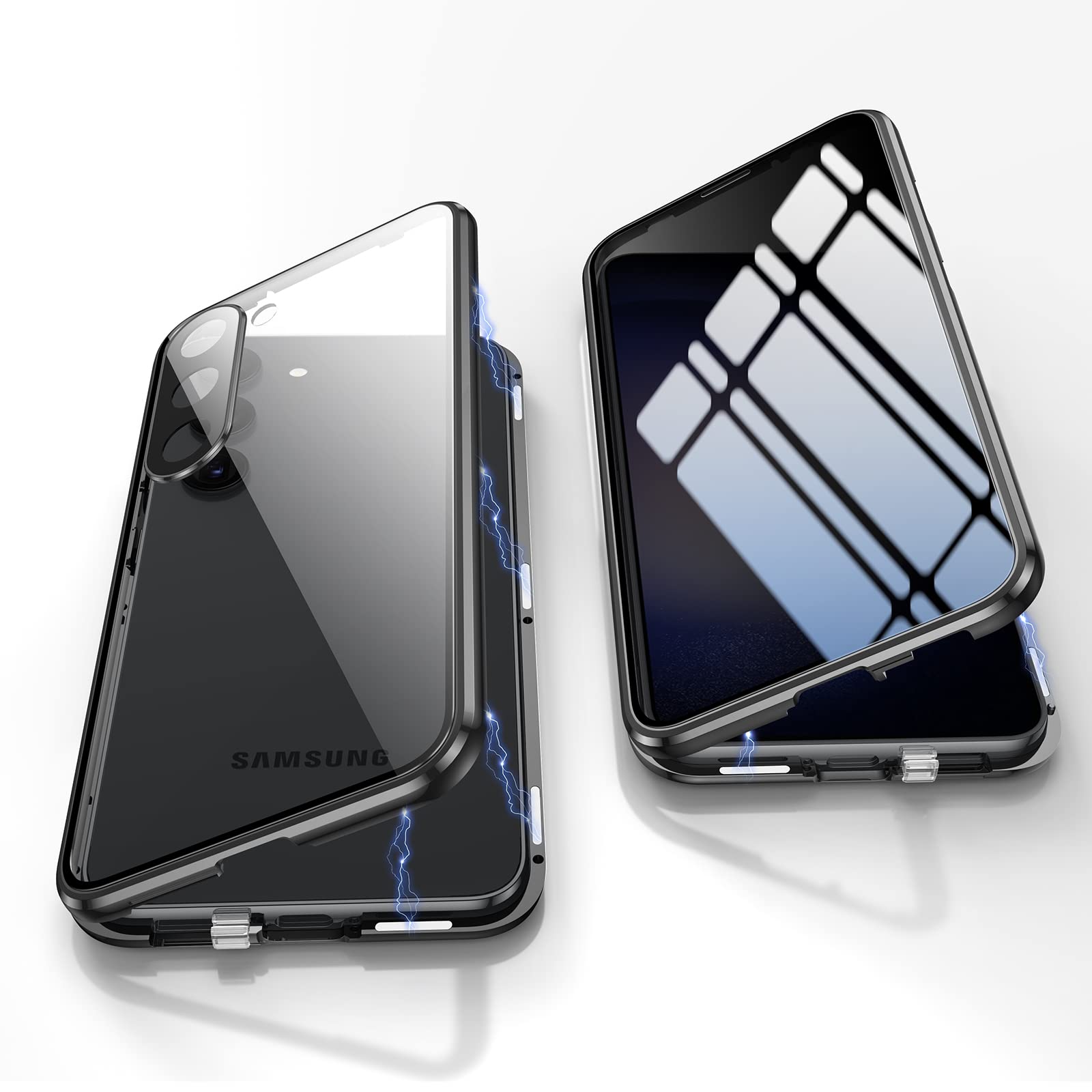 Anti Peeping Hülle für Samsung Galaxy S23, 360 Grad Schutz Case, Privatsphäre Gehärtetes Glas Anti-Spähen Cover, Stark Magnetische Adsorption Metallrahmen Handyhülle für S23 (Schwarz)