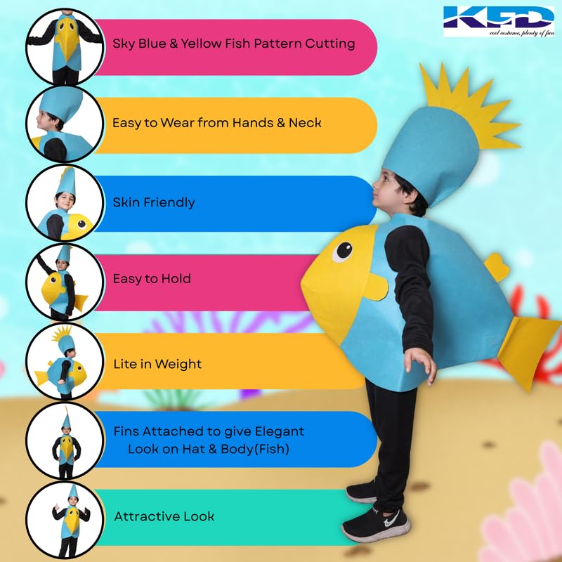 Image of Kaku Fancy Dresses Fish Costume Cutout with Cap for Kids, Water Animal Dress Up, Multicolour