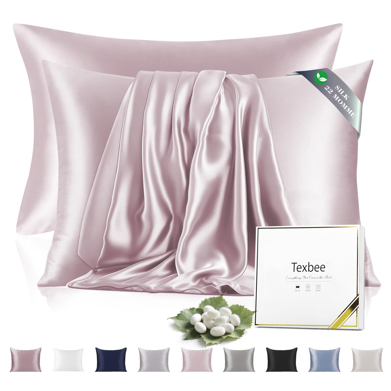 Texbee Seidenkissenbezug 40x60cm für Haar und Haut Beide Seiten Natürliche Kissenbezug Seide mit verstecktem Reißverschluss Weiche Atmungsaktive Glatte 2 Stück-Rosa