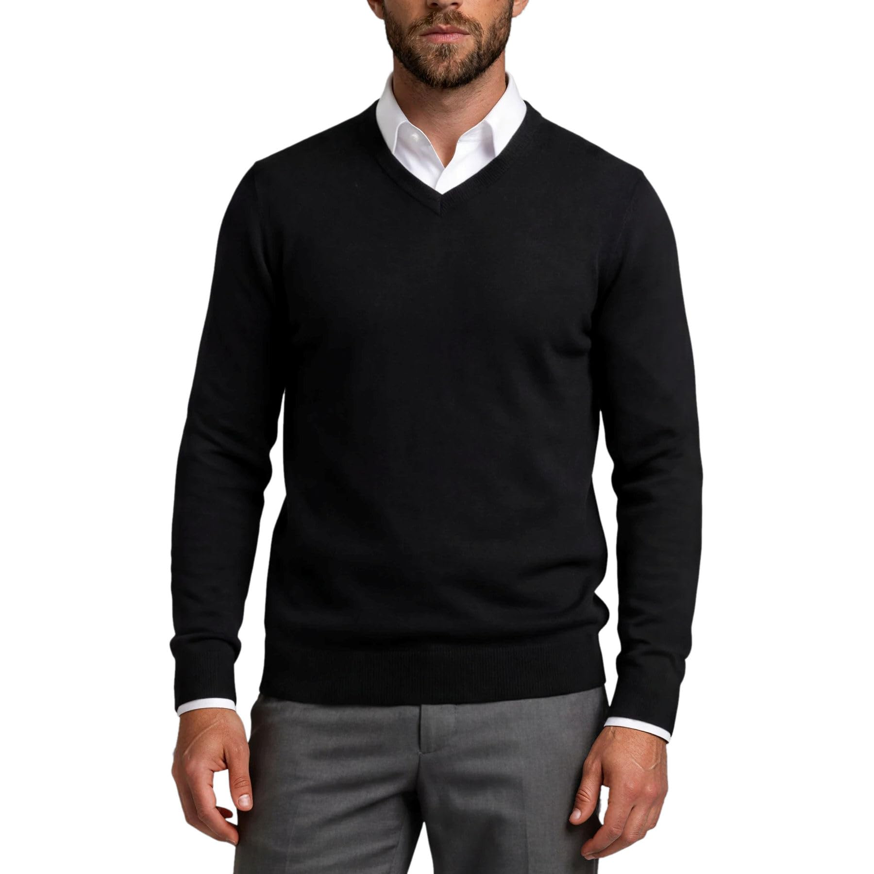 Xact Men's Black Jumper Fine Knit - V Neck Or Crew Neck (Black) Xl