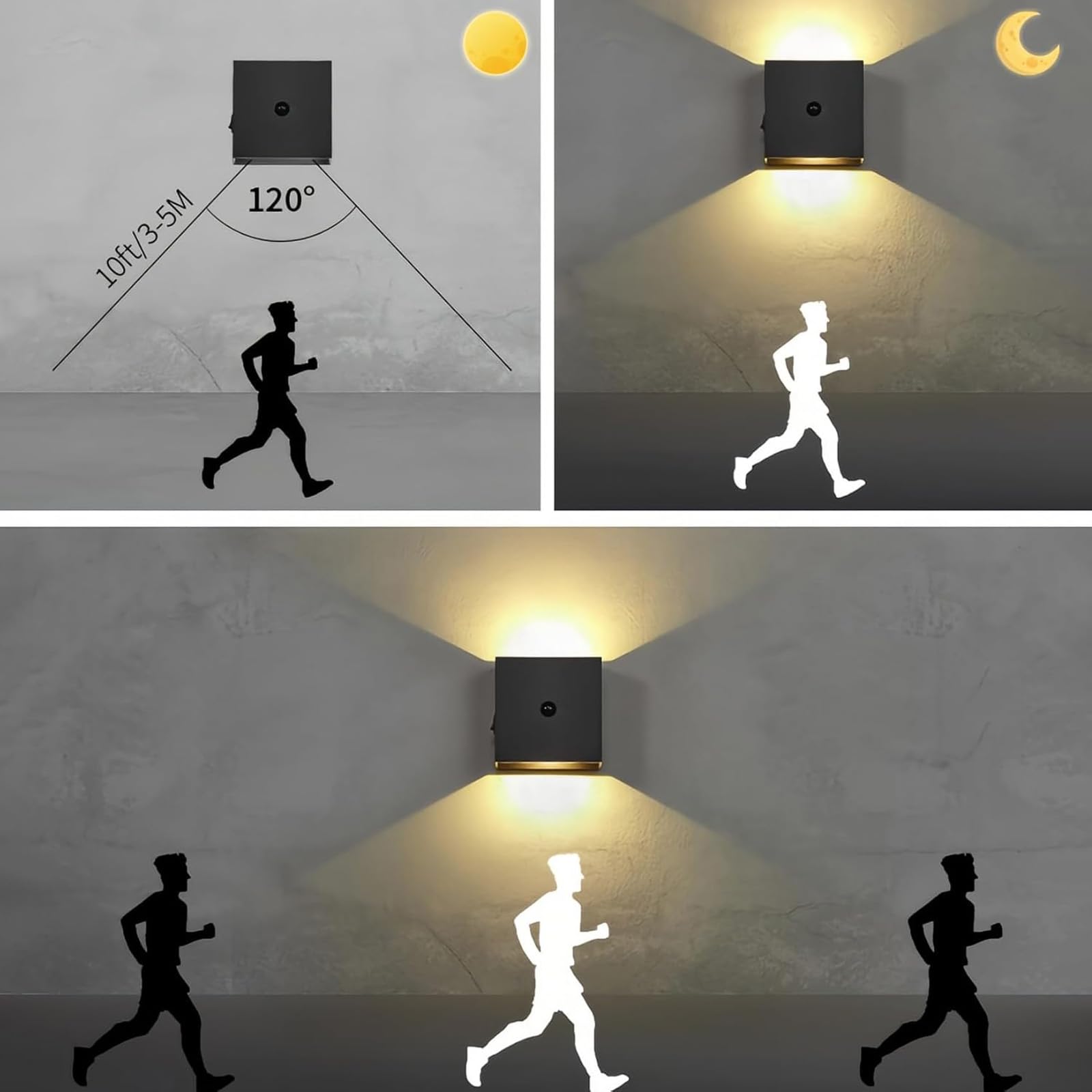 LED Interior Apliques de Pared con Sensor de Movimiento Recargable Lámparas de Pared Magnética Arriba Abajo Iluminación para Dormitorio Escaleras Sala de Estar Pasillo (Blanco Luz Blanca,2 Piezas)