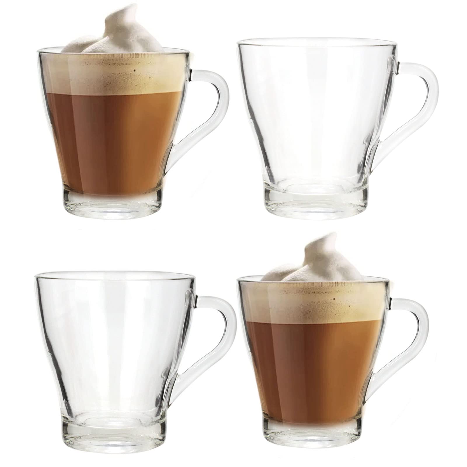 4x Glas-Kaffeetassen Aus Borosilikat – Transparent, Spülmaschinengeeignet, Mit Anti-Heiß-Griff