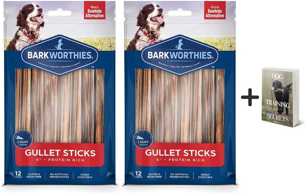 Barkworthies - Beef Esophagus Sticks for Dogs 2 Pack of 12 Improved Natural Dog Treats & Chews Grain Free Long Las