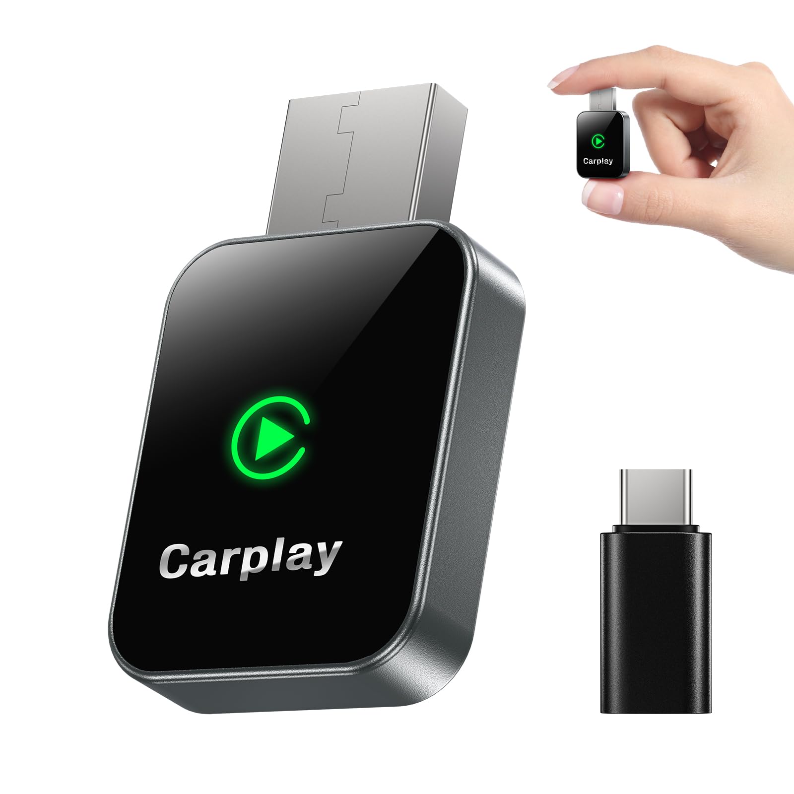 WeChip carplay Wireless Adapter, 2-in-1 Android Auto Wireless Adapter, Plug & Play, USB-A/Typ-C, ultraschnelle & stabile Verbindung, mini & kabellos, geeignet für iPhone CarPlay