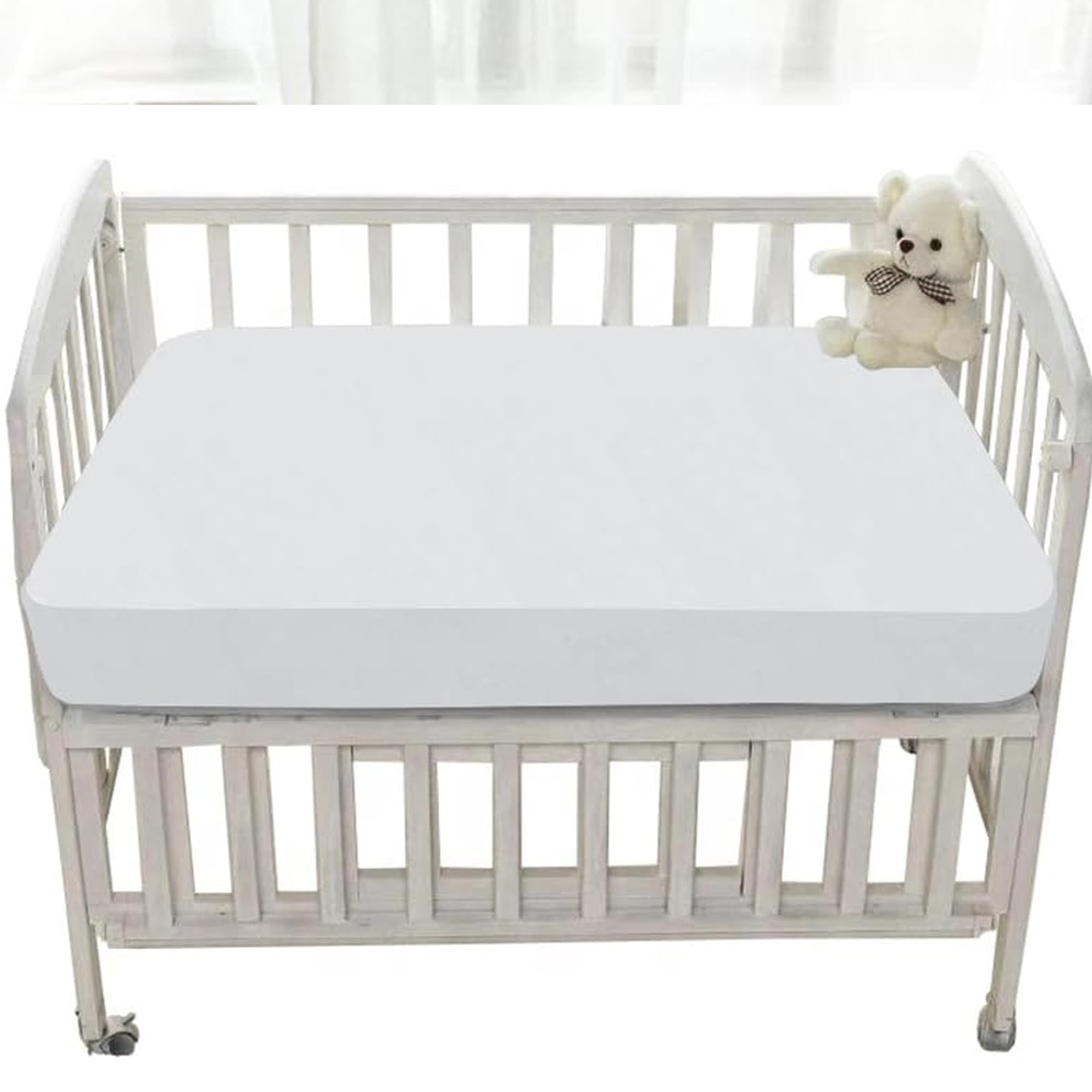 Cotton Terry Premium Baby Toddler Waterproof Crib Bed Protector Fitted Sheet | Cradle Mattress Cover Bed Protectors | Elasticated | Hypoallergenic (28"x52" | White | Pack 2)