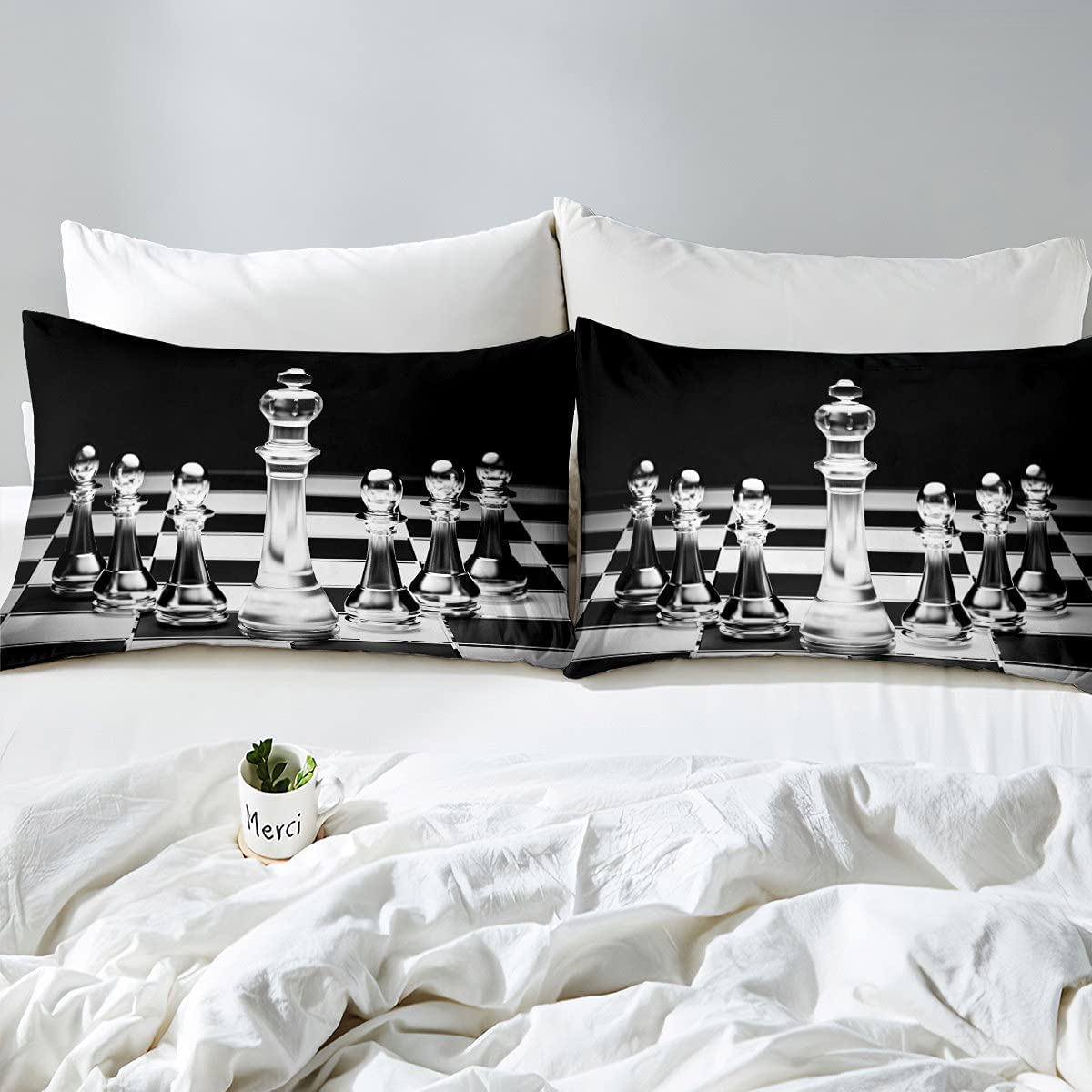 Homewish Set Copripiumino Matrimoniale Nero E Oro – Motivo Scacchi Geometrico – 3 Pezzi (200x200 Cm + 2 Federe 51x75 Cm) – Microfibra Morbida