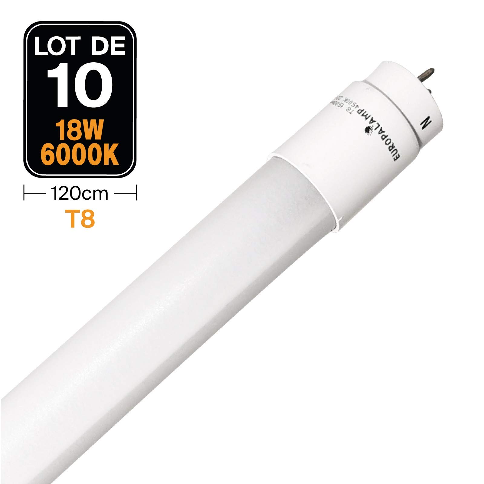 Europalamp – Lote de 10 tubos neón LED 18 W 120 cm T8 blanco frío 6000 K gama Pro