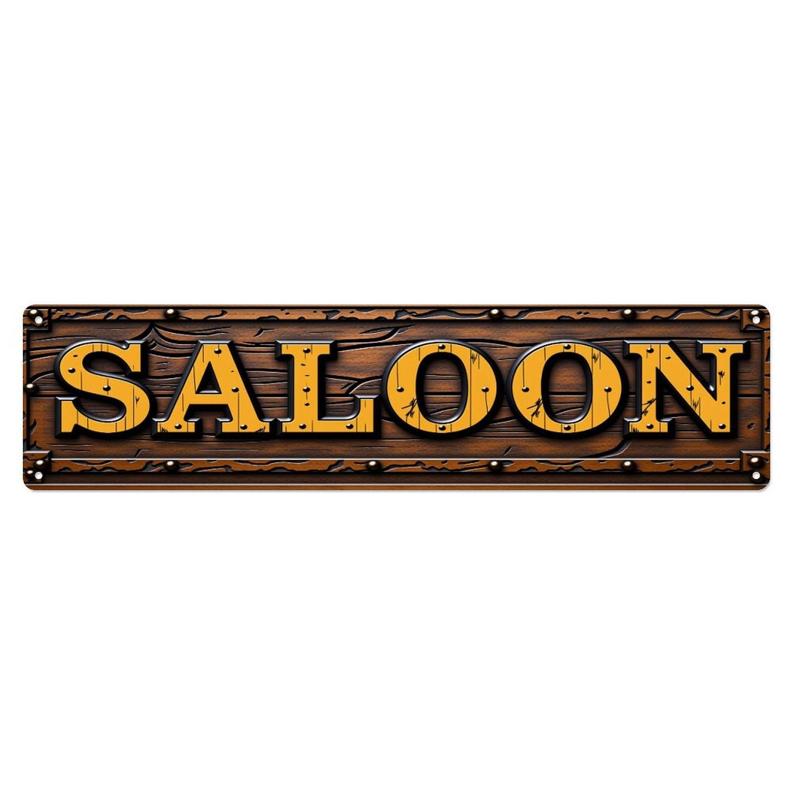 Gentinap Vintage Wooden Style Sign Saloon Pattern Print Tin Sign Metal Sign Home Bar Garden Wall Decor Metal Poster 4X16 Inch