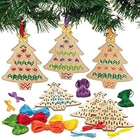 Baker Ross AX424 Christmas Tree Wooden Cross Stitch Kit - Pack of 5, Tree Decorations, Kids Arts and Crafts Activity, Xmas Craft Pack