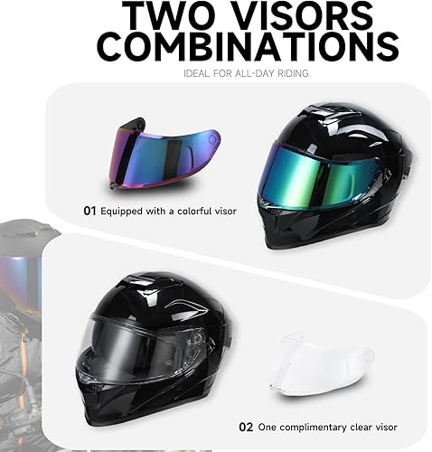 Miniatura 5 de XFMT Cascos de motocicleta de doble visera con protector solar interior tintado aprobado por DOT para hombres y mujeres adultos