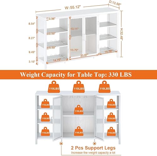 Miniatura 5 de FATORRI Gabinete industrial para bar de vinos para licor y vasos, gabinete de barra de café de madera y metal con estante extraíble para vinos,
