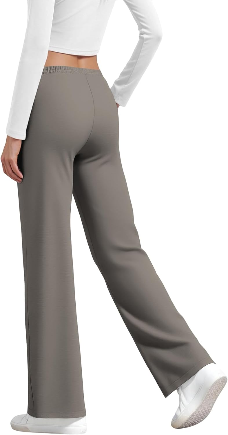 Womens Drawstring Sweatpants, High Waisted Lightweight Lounge Straight Leg Casual Pants with Pockets - Image 5