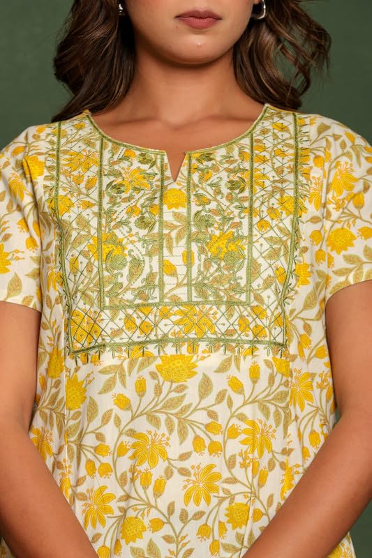 Image of NIHSAMAH Cotton Nighty for Women - Embroidered & Printed Stylish Night Gown, Comfortable Sleepwear Long Nightwear, Maxi