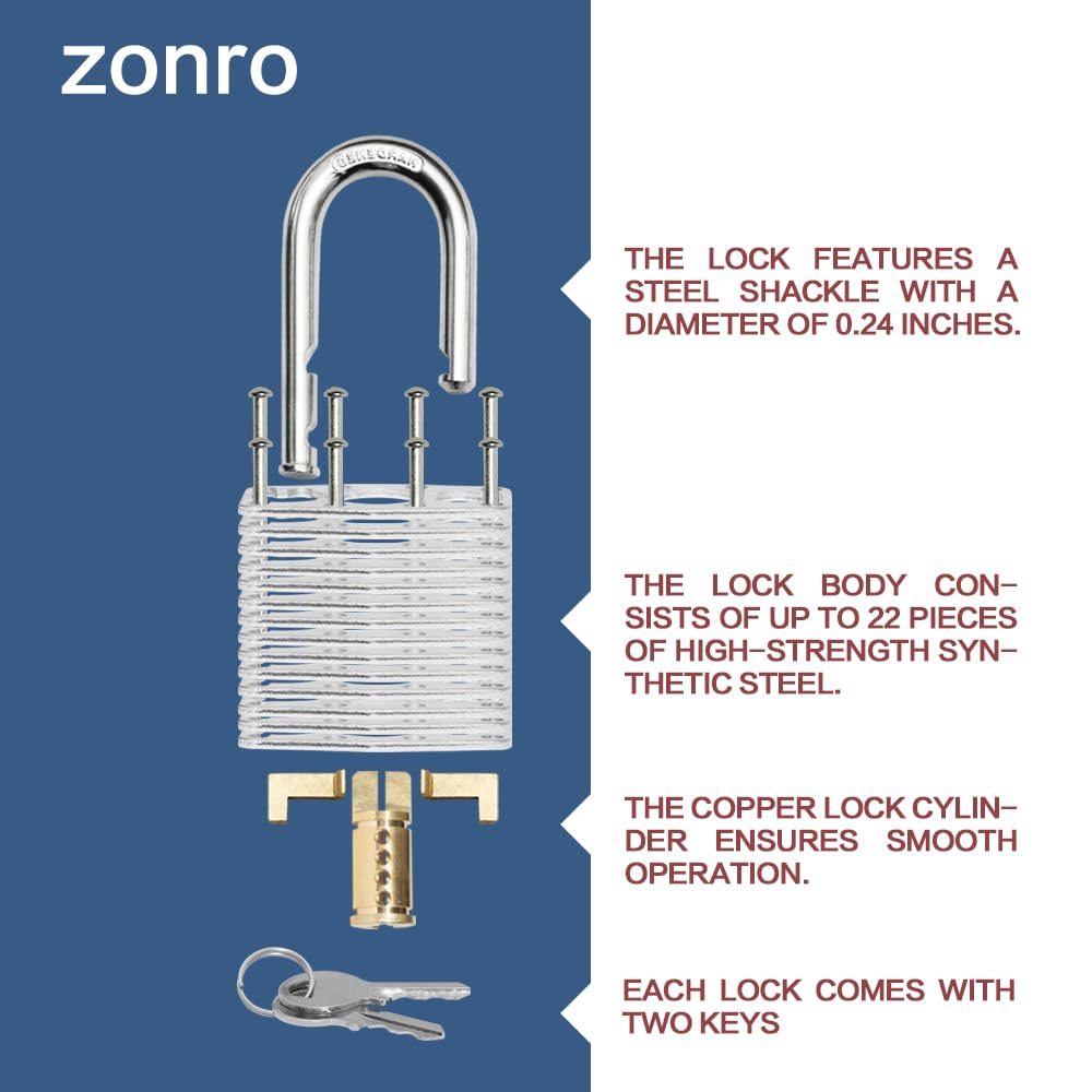ZonRo Locks Laminated Steel Keyed Padlocks,Keyed Alike Locks, 1-9/16 Inch Wide,Normal Shackle Padlocks, Pack Of 48,Blue Hoop, For Hasp Latch, Sheds - View #9