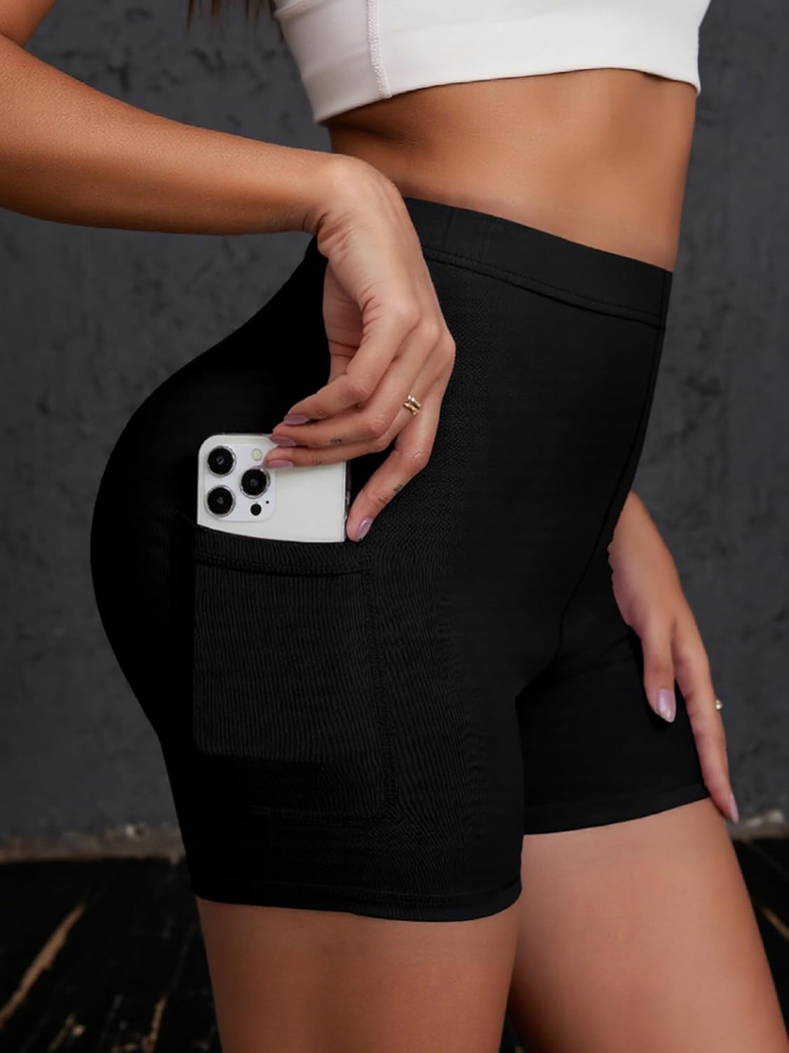 Biker Shorts Women with Pockets High Waisted Workout Spandex Tummy Gym Running Yoga Shorts