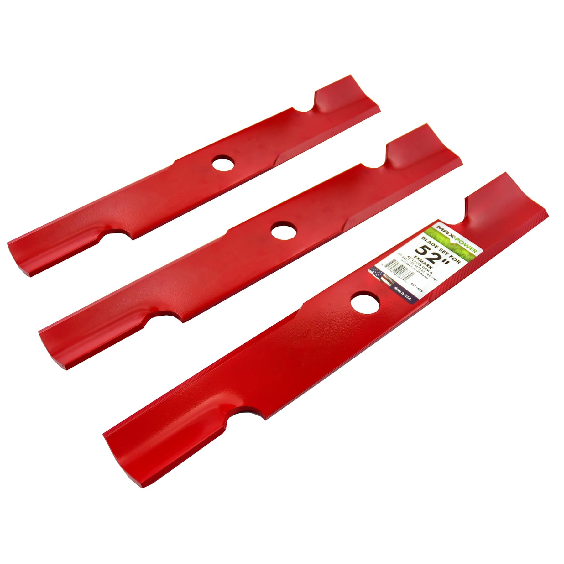 MAXPOWER 561155B - Juego de 3 Cuchillas de Alta elevación para cortacéspedes ExMark y Toro, sustituye a los números OEM 109-6873-03, 140-1242