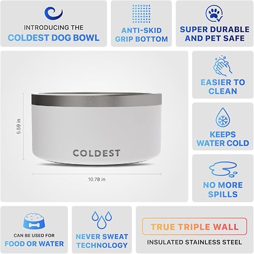 Miniatura 5 de El cuenco para perros más frío - Metal antióxido, antideslizante, tazones para perros de acero inoxidable de 3 capas aisladas - A prueba de derrames