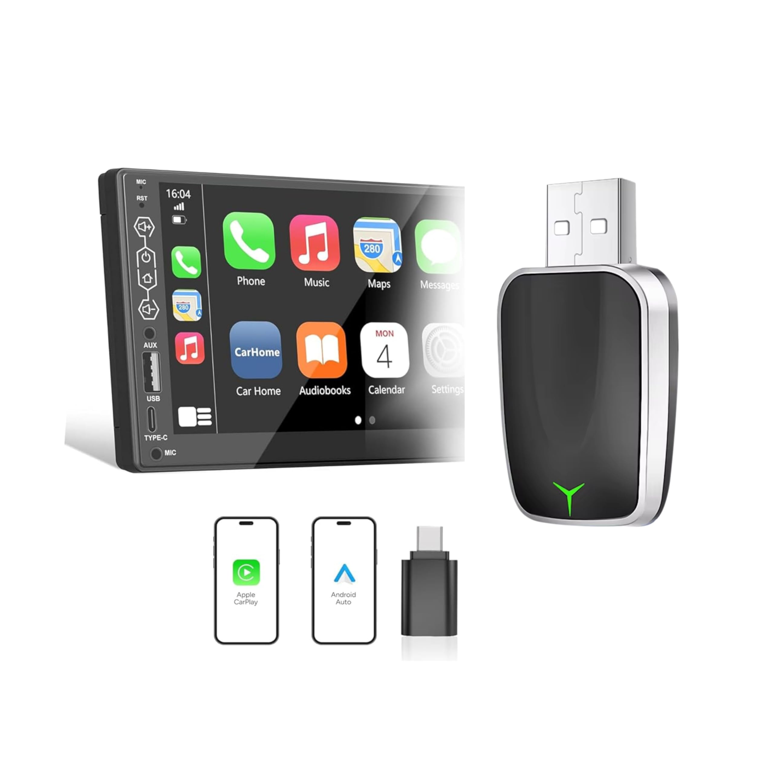 KINGSTER Tune™ 2-in-1 Wireless Car Adapter | Convert Wired Android Auto & Apple CarPlay to Wireless | Bluetooth Connectivity | Works with OEM Wired CarPlay/Android Auto | Plug & Play (Black)