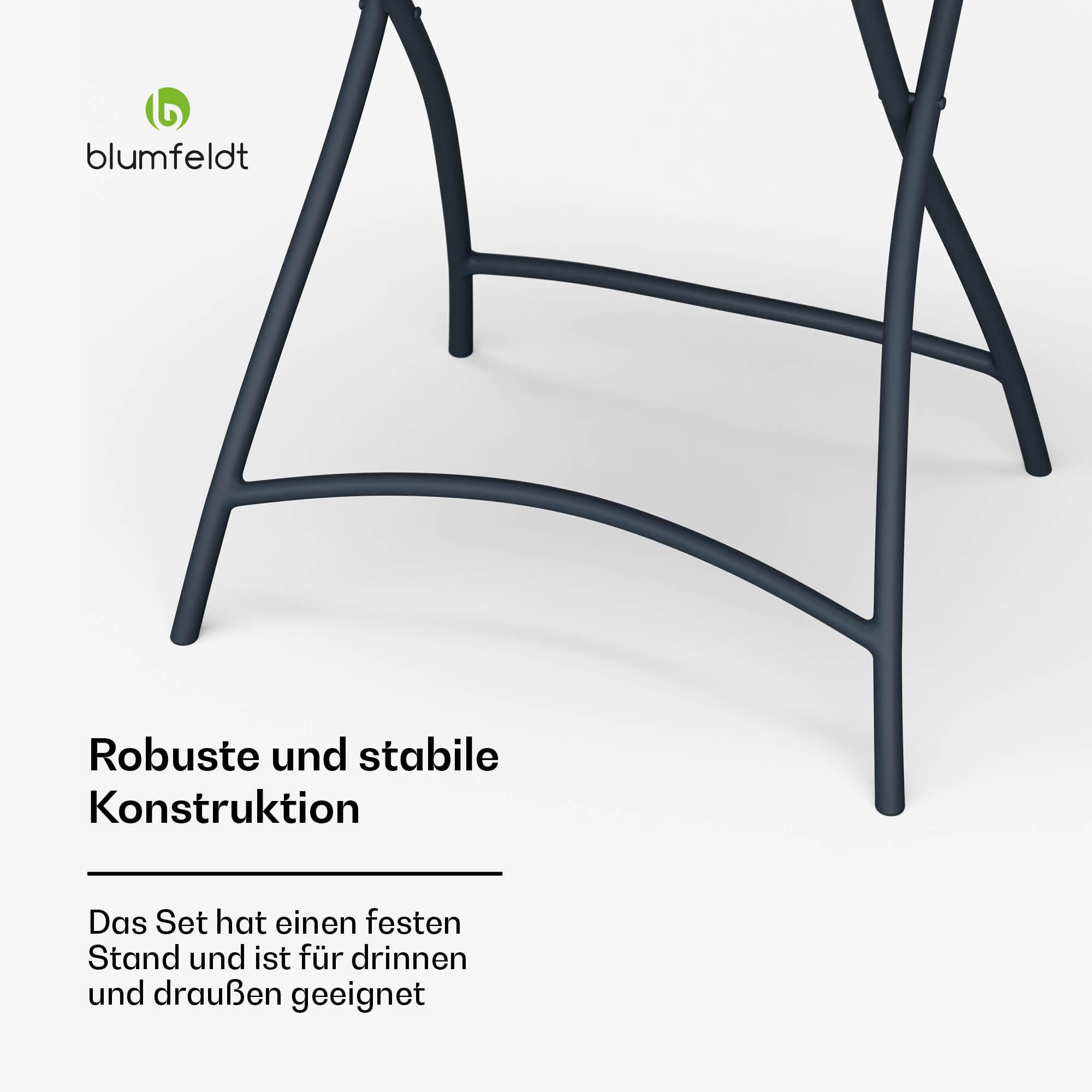 blumfeldt Bistrotisch Mit Stühlen – 60 cm Rund Klappbar, Wetterfester Stahl, Outdoor-Set, Platzsparend, Ideal Für Garten, Balkon, Terrasse, Modernes Design, 2 Stühle Inklusive