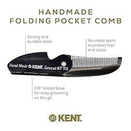 Kent 87T Combo Handmade Folding Pocket Comb for Men, Fine Tooth Hair Comb Straightener for Everyday Grooming Styling Hair, Beard or Mustache, Use Wet or Dry, Saw Cut Hand Polished, Made in England