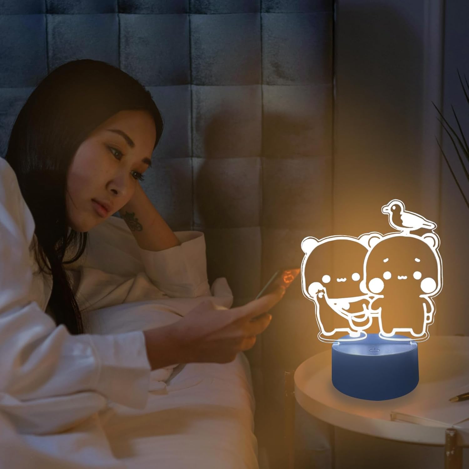 3D Night Light Bubuuu and Duduuu Gifts, Bear Shaped Table Lamp with Remote Control Gifts for Girls Birthday Christmas Valentine