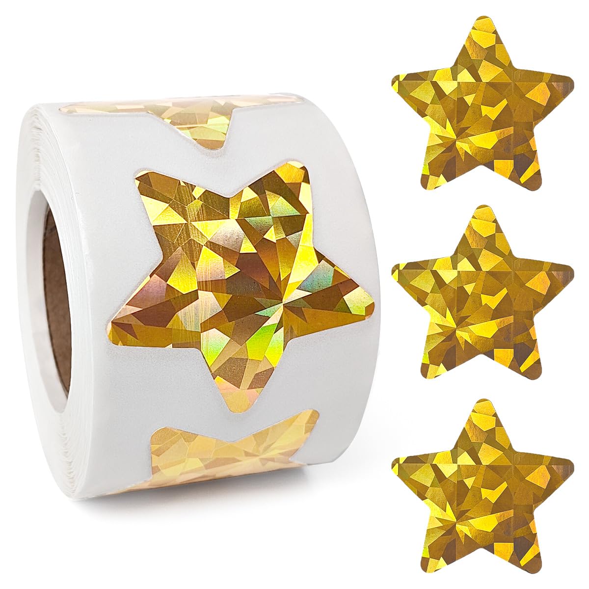 Gold Star Stickers Holographic Children's Stickers for Student Rewards, Envelope Sealing, Incentive Stickers for Teachers, Parents, and Schools (1.5" Large, 500 PCS)