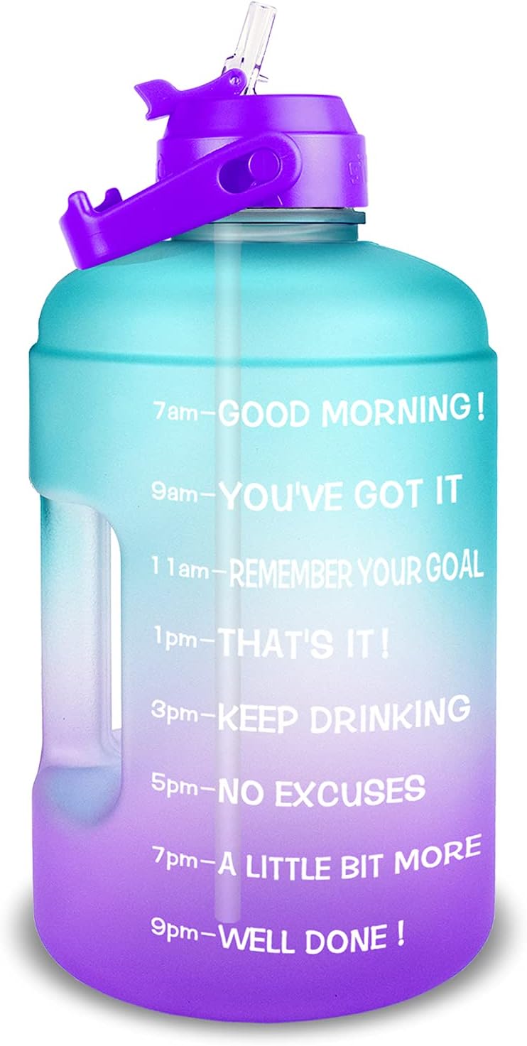BuildLife 1 Gallon Water Bottle -Leakproof Straw Lid BPA Free Water Jug with Motivational Time Marker & Phone Holder Handle to Remind You Drink Enough Water Throughout The Day for Goals