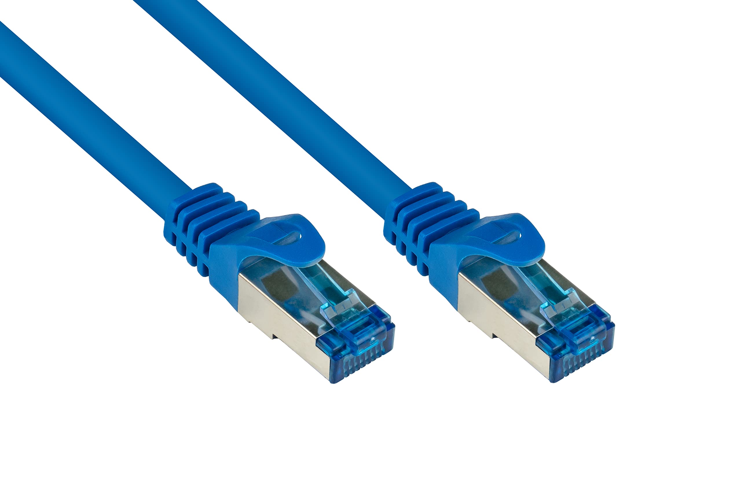 Good Connections Cat.6A Ethernet LAN Patchkabel mit Rastnasenschutz RNS, S/FTP, PiMF, halogenfrei, 500MHz, OFC, 10-Gigabit-fähig (10/100/1000/10000-Base-T Ethernet Netzwerke) - z.B. für Patchpanel, Switch, Router, Modem - blau, 1,5m