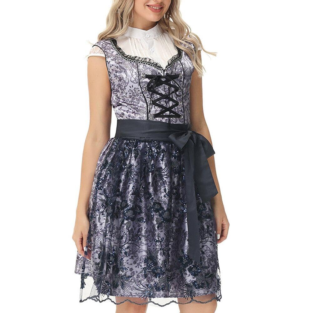 Robe bavaroise haut de gamme avec tablier en dentelle florale brodée et finitions main